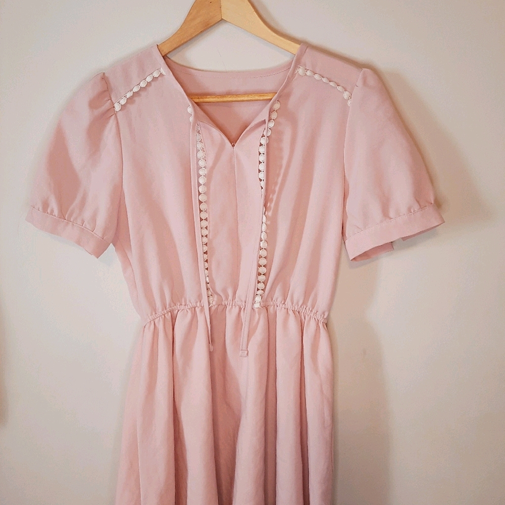 Vintage Pink Dress with Puff Sleeves